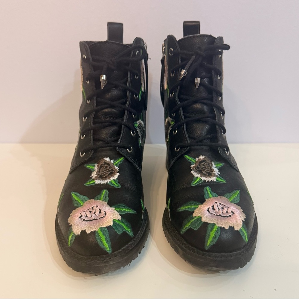 Rebecca Minkoff Gerry Embroidered Floral Lace Up Combat Boots